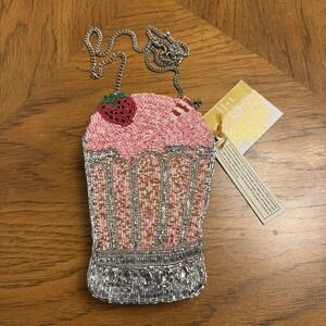 Pink Beaded Milkshake‎ Purse Strawberry Novelty Y2K Crossbody Bag